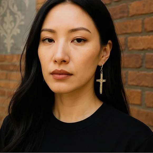 Elegant Gold Cross Earrings - Picture 1 of 4